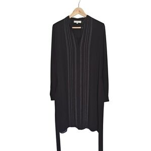REISS Dress Cairn Black Long Sleeved Shift Belted Sheath Shirt Sheer Pinstripe 6